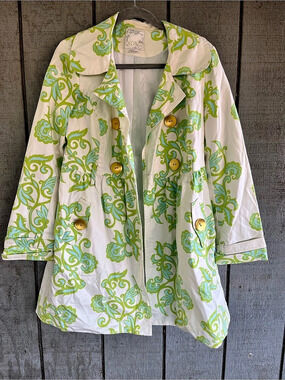 XOXO Floral Trench Coat in White & Green Like New